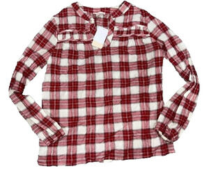Como Vintage Womens Small cotton Plaid Tie Neck Top Shirt A005844